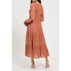 August Sky Women's Smocked Body Long Sleeve Dress