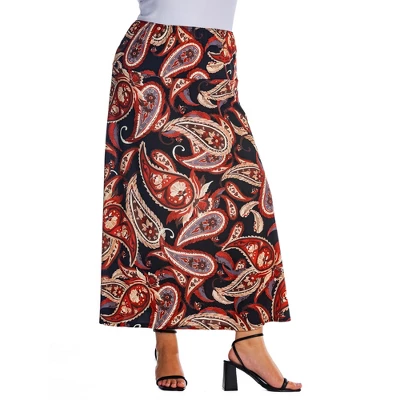 Womens Plus Size Black And Red Paisley Print Maxi Skirt - Image 4