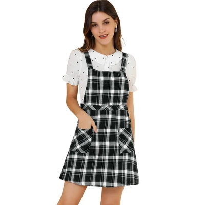 Allegra K Women's Plaid Tartan Button Decor A-Line Pinafore Overall Dress - Image 7