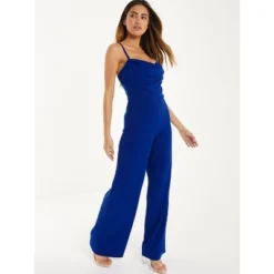 QUIZ Womens Scuba Crepe Cowl Neck Palazzo Jumpsuit-Royal Blue-8