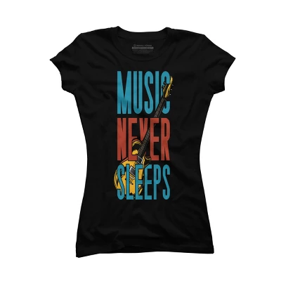 Junior's Design By Humans Music Never Sleeps By Solon2020 T-Shirt - Image 2