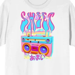 Bioworld Chrome Baddie Y2K Sweet Pastel Rainbow Boombox Crew Neck Short Sleeve Women's White T-shirt