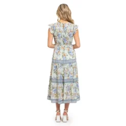 August Sky Women's Short Flutter Sleeves Floral Midi Dress