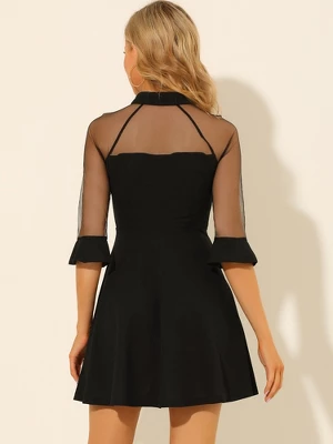 Allegra K Women's Keyhole Mesh Sheer Half Sleeve Retro Gothic Cocktail Party Vintage Dress - Image 4