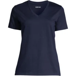 Lands' End Women's Relaxed Supima Cotton Short Sleeve V-Neck T-Shirt