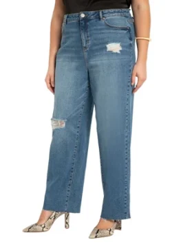 ELOQUII Women’s Plus Size Classic Fit Distressed Straight Leg Jean