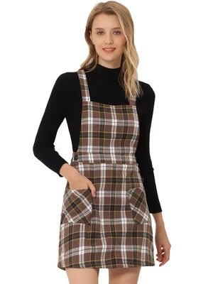 Allegra K Women's Plaid Tartan Button Decor A-Line Pinafore Overall Dress - Image 10
