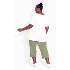Women's Plus Size Cotton Roll Up Capri - Khaki | AVENUE