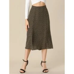 Allegra K Women's Print Peasant Elastic Waist A-Line Midi Skirts