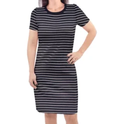 Touched By Nature Womens Organic Cotton Short-Sleeve Dress, Black Stripe
