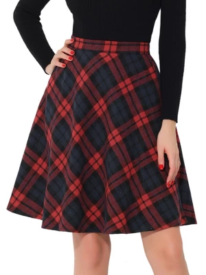 Allegra K Women's Plaids Vintage Tartan Elastic Waist Knee Length A-Line Skirt - Image 11