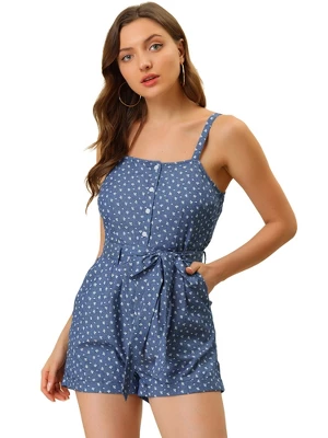 Allegra K Women's Chambray Casual Print Sleeveless Jumpsuit Playsuit With Pocket - Image 8