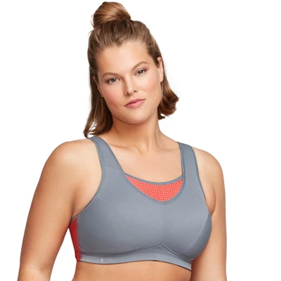 Glamorise Womens No-Bounce Camisole Elite Sports Wirefree Bra 1067 Gray/Coral - Image 5