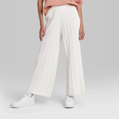 Women's Ascot + Hart Wide Leg Graphic Knit Pants - Off-White