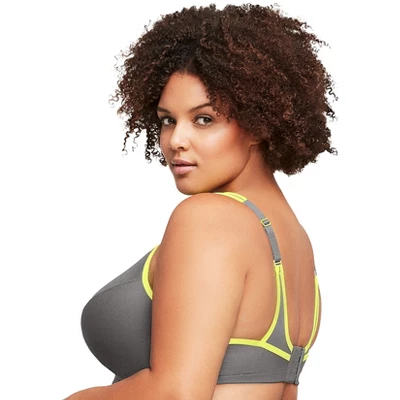 Glamorise Womens No-Bounce Camisole Sports Wirefree Bra 1066 Gray/Yellow - Image 2