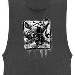 Junior's Pirates Of The Caribbean: Curse Of The Black Pearl Black And White Skull Logo Festival Muscle Tee
