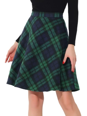 Allegra K Women's Plaids Vintage Tartan Elastic Waist Knee Length A-Line Skirt - Image 6