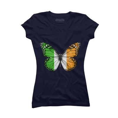 Junior's Design By Humans Butterfly Flag Of Ireland By GiftsIdeas T-Shirt - Image 3