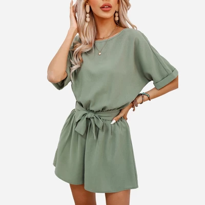 Women's Belted Boat Neck Romper -Cupshe - Image 3