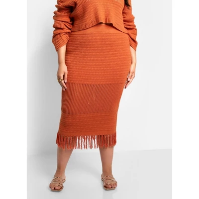 Jina Crochet Tassel Hem Midi Bodycon Skirt - Image 2