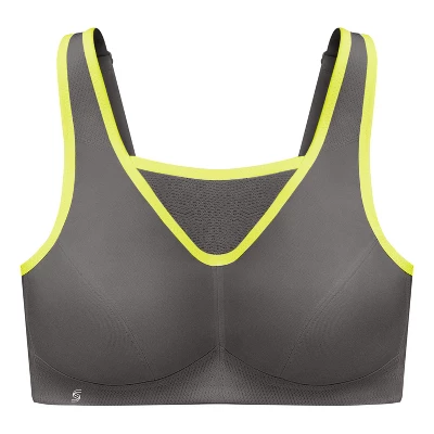 Glamorise Womens No-Bounce Camisole Sports Wirefree Bra 1066 Gray/Yellow - Image 3
