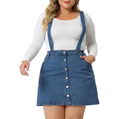 Agnes Orinda Women's Plus Size Suspender Adjustable Strap Cross Back Mini A-Line Denim Skirts - Image 5