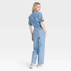 Women's Button-Front Short Sleeve Boilersuit - Universal Thread™ Indigo