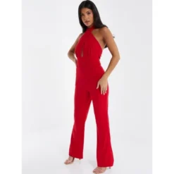 QUIZ Women's Scuba Crepe Halter Neck Palazzo Jumpsuit