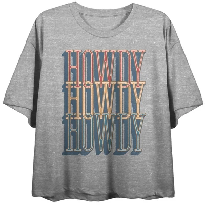 Bioworld Howdy, Howdy, Howdy Distressed Westernwear Women's Heather Gray Graphic Crop Tee - Image 4