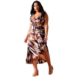 Rebdolls Womens Adjustable Ruched Midi Dress