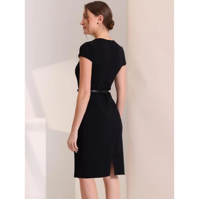 Allegra K Women's Vintage Cap Sleeve Belted Square Neck Sheath Dress - Image 3