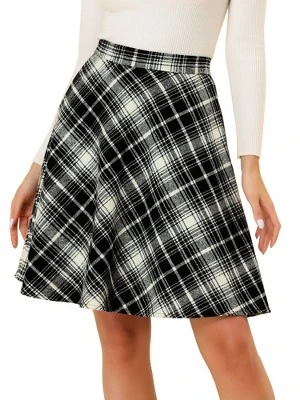 Allegra K Women's Plaids Vintage Tartan Elastic Waist Knee Length A-Line Skirt - Image 9