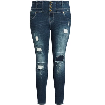 Women's Plus Size Asha Patch Corset Jean - Dark Denim | CITY CHIC - Image 2