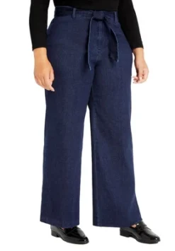 ELOQUII Women’s Plus Size Tall Classic Fit Belted High Rise Wide Leg Jean