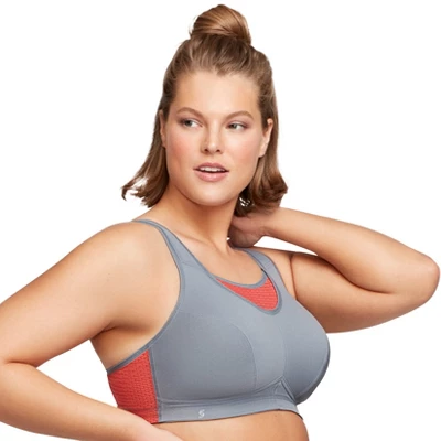 Glamorise Womens No-Bounce Camisole Elite Sports Wirefree Bra 1067 Gray/Coral - Image 2