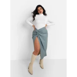 Rebdolls Women's Larsa Vegan Leather Thigh Slit Maxi Bodycon Skirt