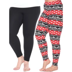 Women's Pack Of 2 Plus Size Leggings - One Size Fits Most Plus - White Mark