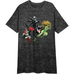 DC COMICS Catwoman Poison Ivy Harley Quinn Women's Heather Charcoal Night Shirt