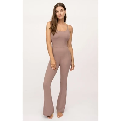 Yogalicious Womens Lux Scarlett Flare Jumpsuit With Built-In Bra - Image 3