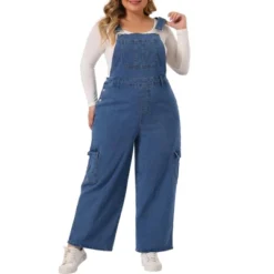 Agnes Orinda Women's Plus Size Denim Bib Jeans Pockets Stretch Adjustable Suspenders Jumpsuit