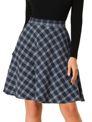 Allegra K Women's Plaids Vintage Tartan Elastic Waist Knee Length A-Line Skirt - Image 8