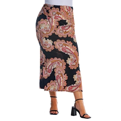 Womens Plus Size Black Paisley Print Foldover Maxi Skirt - Image 4