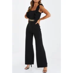 QUIZ Women's Scuba Crepe Chain Front Frill Jumpsuit