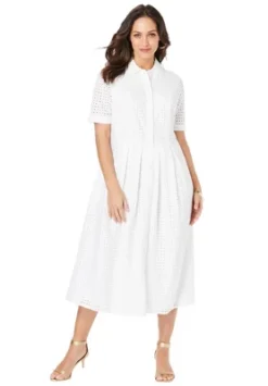 Jessica London Women’s Plus Size Eyelet Shirt Dress