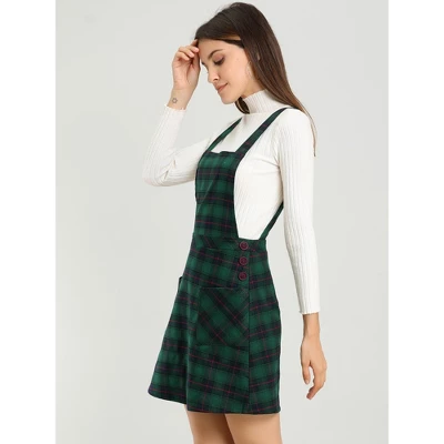 Allegra K Women's Plaid Tartan Button Decor A-Line Pinafore Overall Dress - Image 3