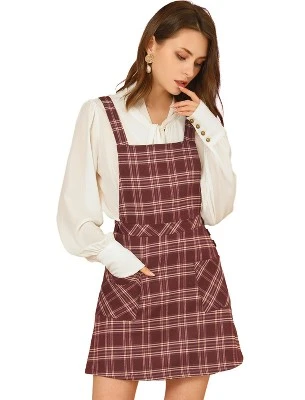 Allegra K Women's Plaid Tartan Button Decor A-Line Pinafore Overall Dress - Image 11