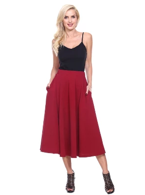 Women's Flared Midi Skirt With Pockets - White Mark - Image 13