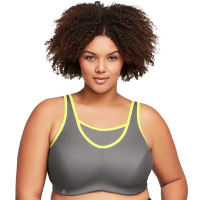 Glamorise Womens No-Bounce Camisole Sports Wirefree Bra 1066 Gray/Yellow - Image 5