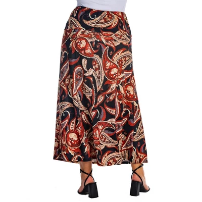 Womens Plus Size Black And Red Paisley Print Maxi Skirt - Image 2