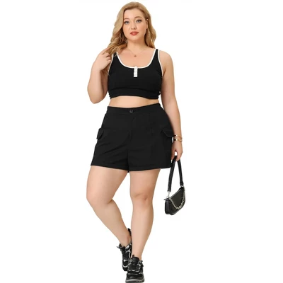 Agnes Orinda Women's Plus Size Short Elastic Back Zipper Trucker Pocket Summer Cargo Shorts - Image 2